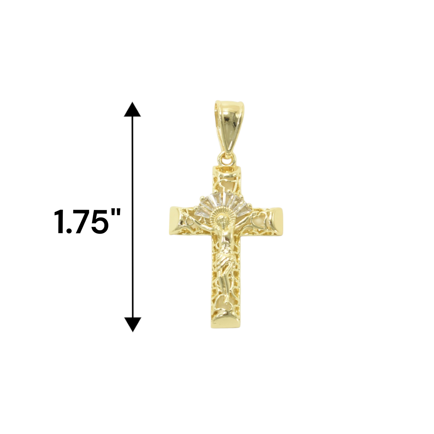 Gold Plated Cross Charm Jesus Pendant with CZ | Wholesale Jewelry