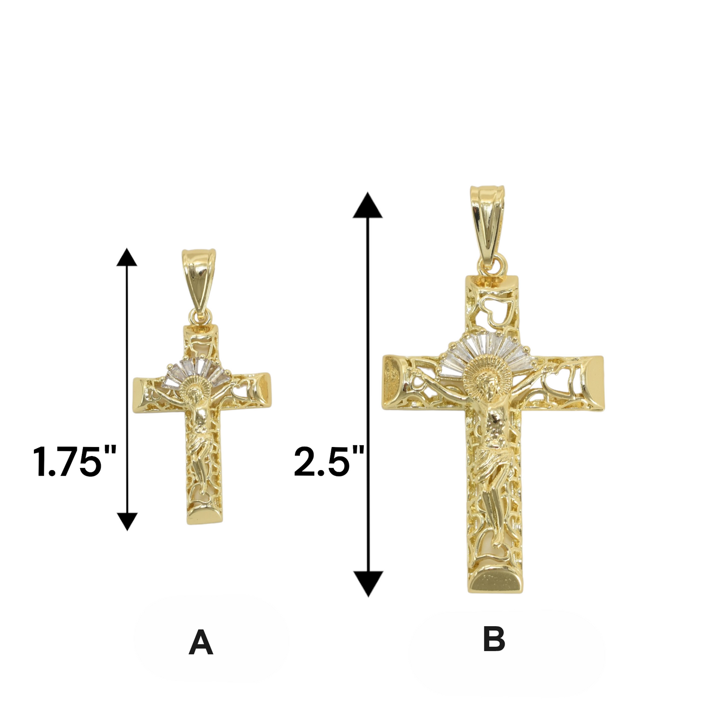 Gold Plated Cross Charm Jesus Pendant with CZ | Wholesale Jewelry