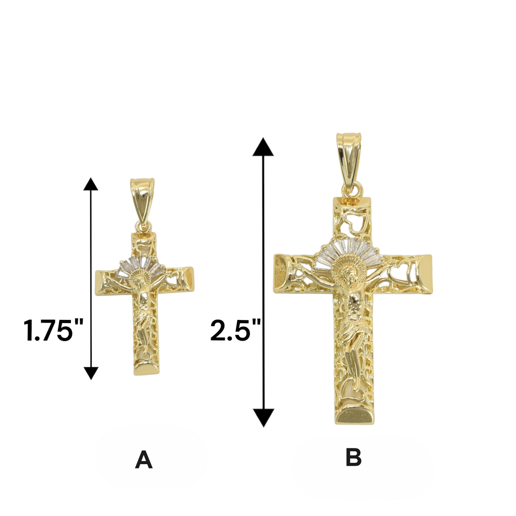 Gold Plated Cross Charm Jesus Pendant with CZ