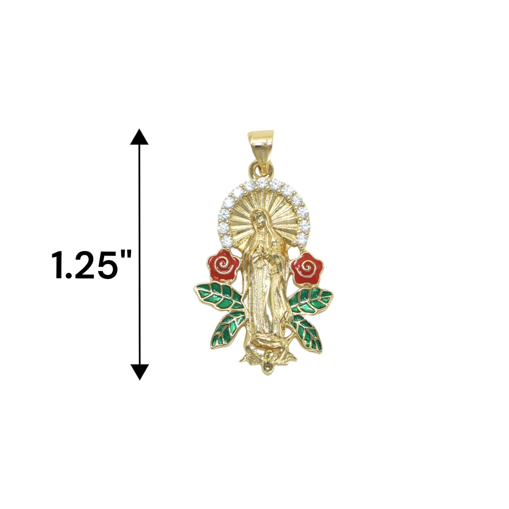 Gold Plated Virgin Mary Charm Pendant with CZ