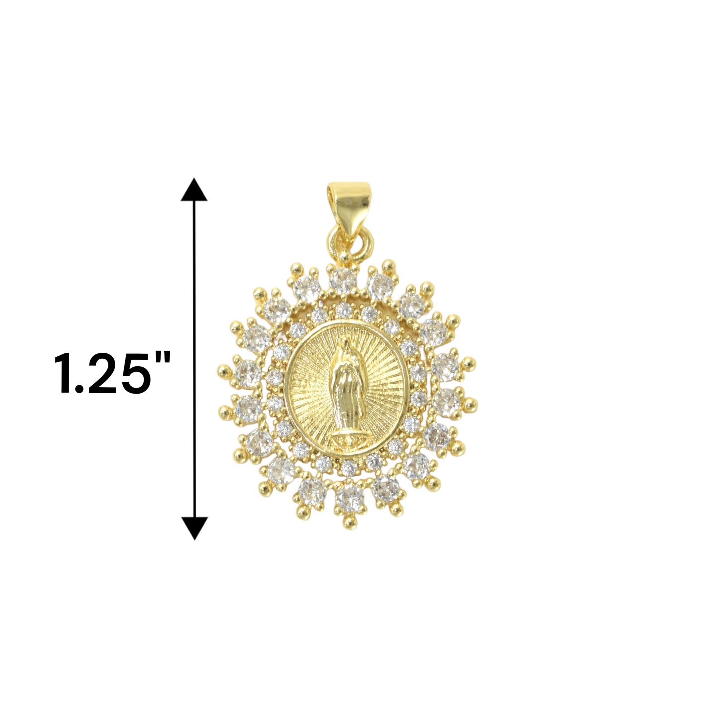 Gold Plated Virgin Mary Charm Pendant with CZ | Wholesale Jewelry