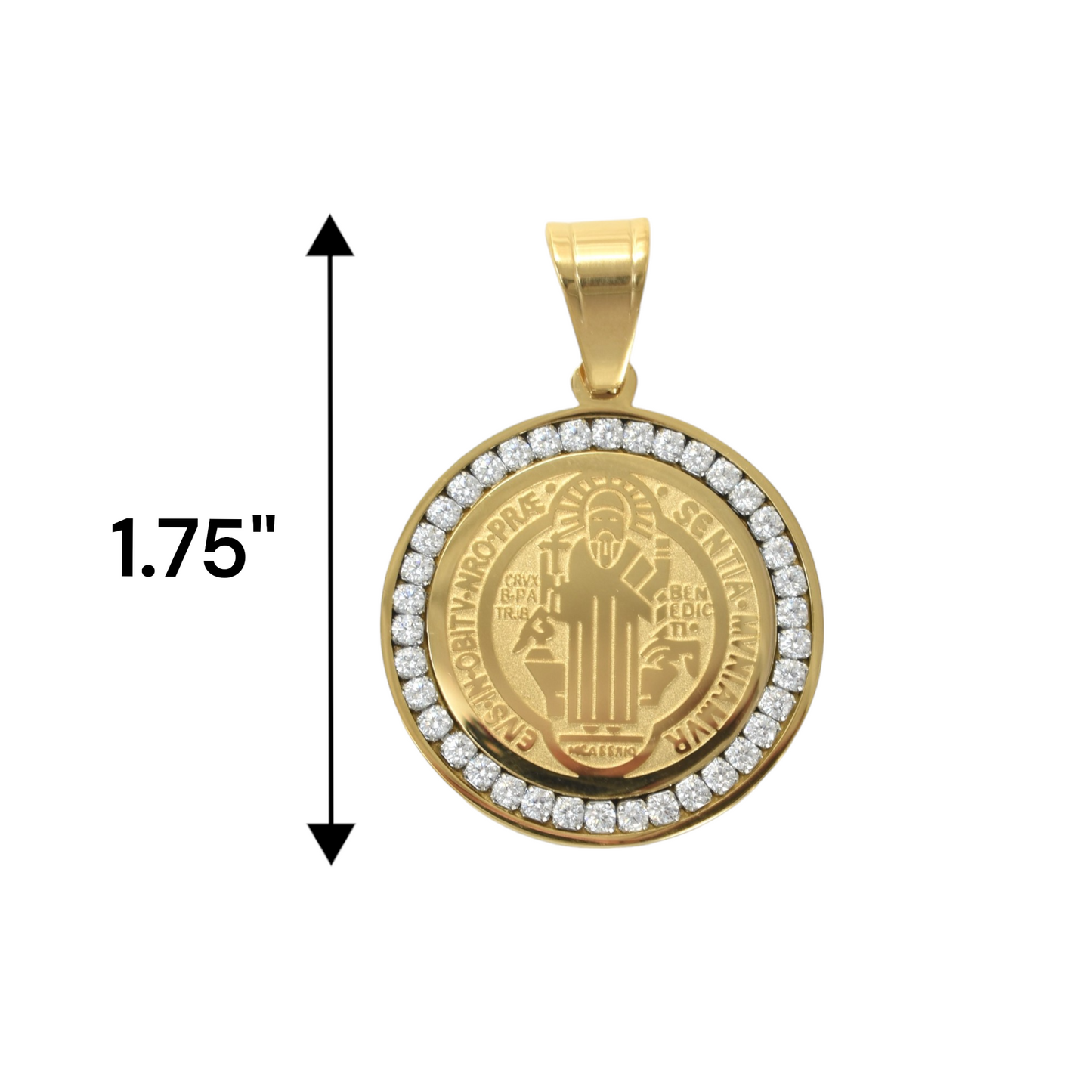 Gold Plated San Benito | Saint benedict Medal Pendant with CZ Charm | Wholesale Jewelry