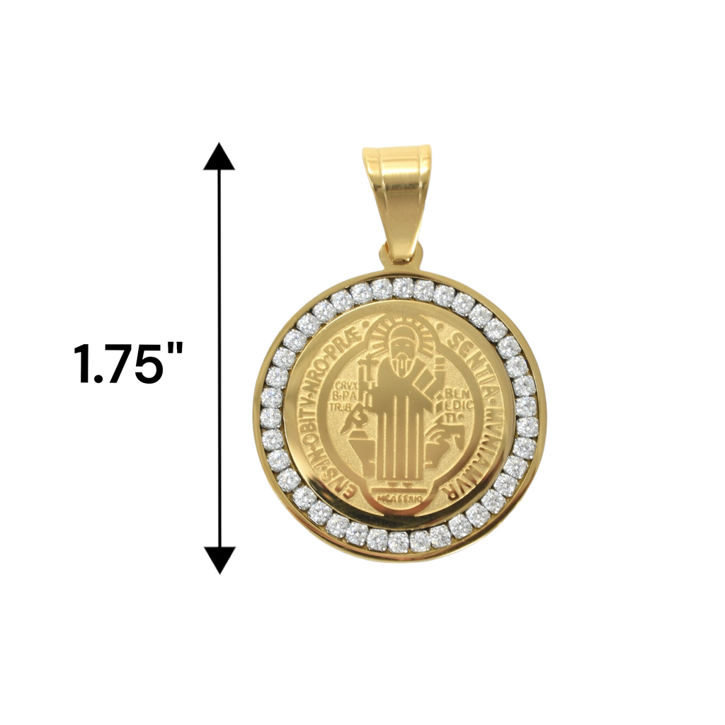 Gold Plated San Benito | Saint benedict Medal Pendant with CZ Charm