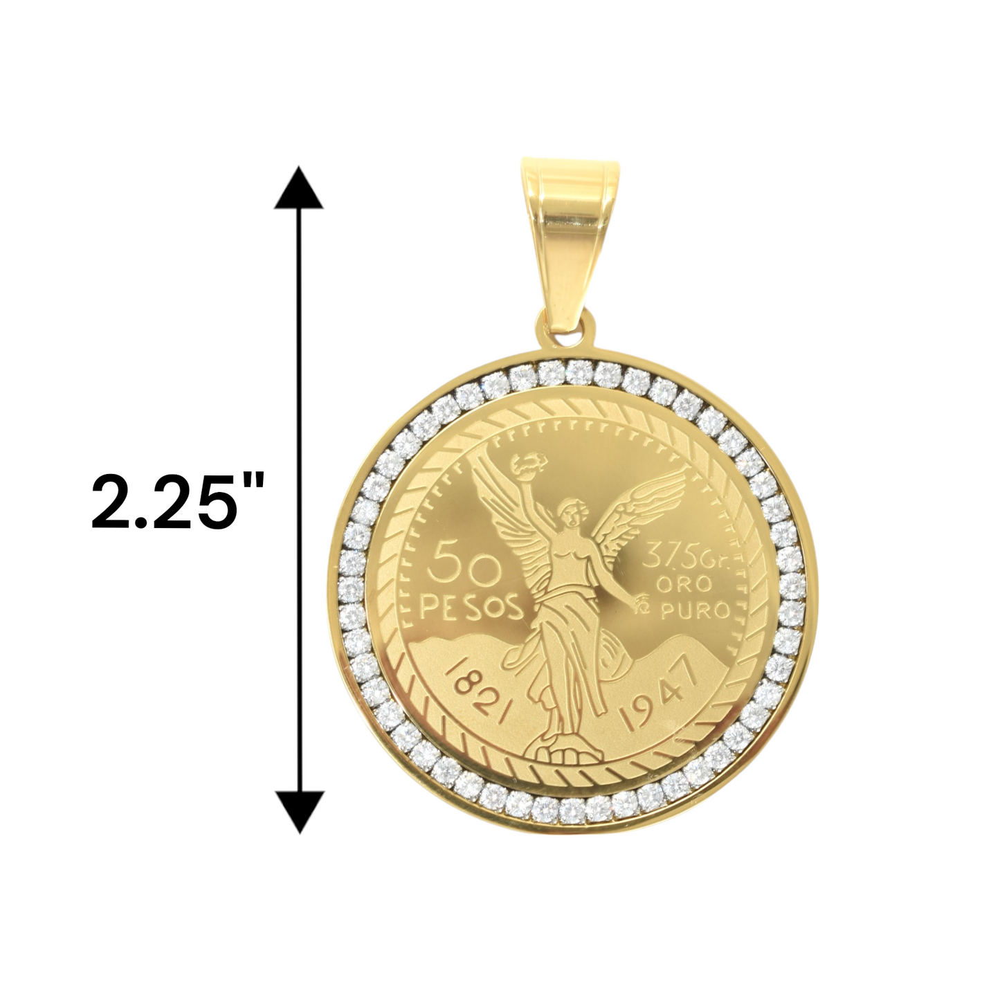 Gold Plated Centanario Medal Pendant with CZ Charm | Wholesale Jewelry