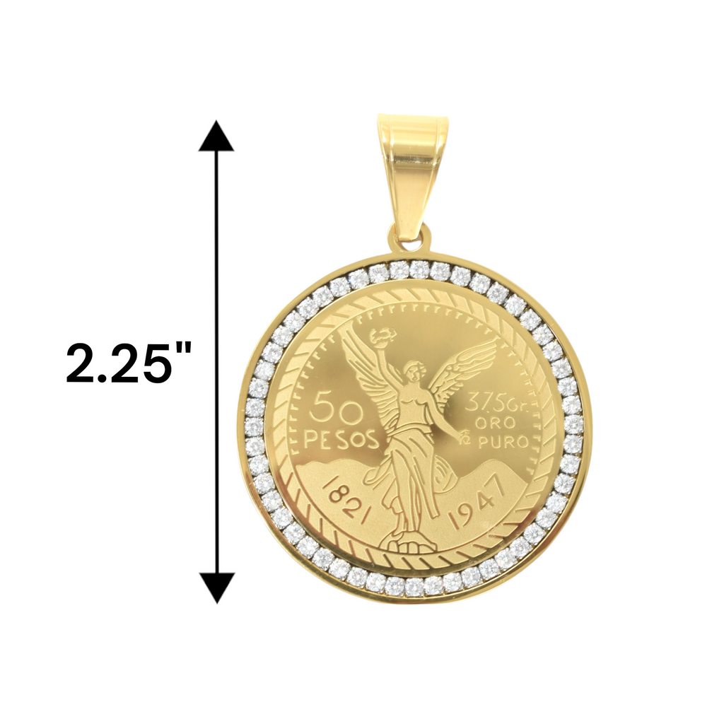 Gold Plated Centanario Medal Pendant with CZ Charm