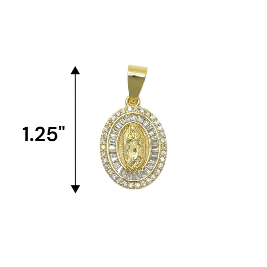 Gold Plated Virgin Mary Charm Pendant with CZ