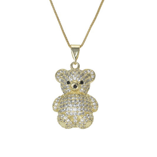 Gold Plated Bear Pendant Charm with CZ