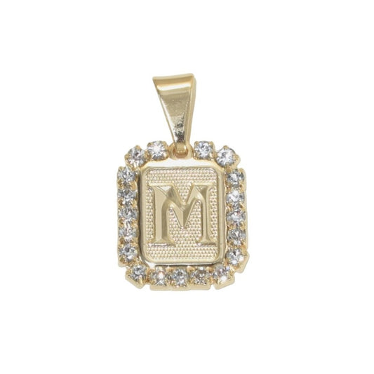 Gold Plated Letter/Initial Pendant M with CZ