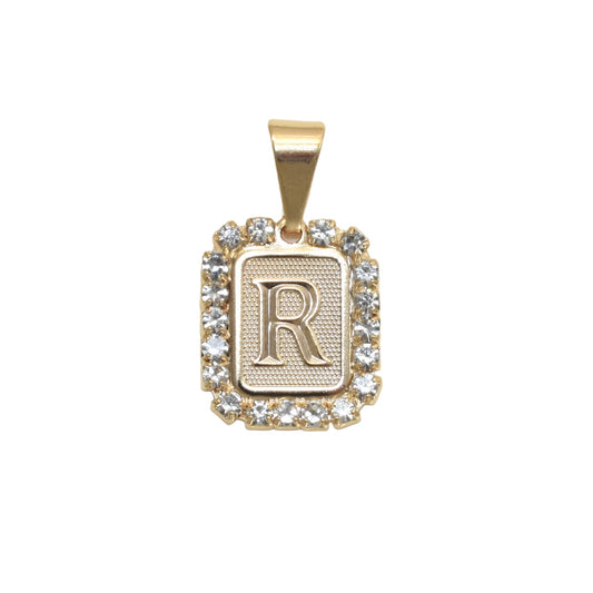 Gold Plated Letter/Initial Pendant R with CZ