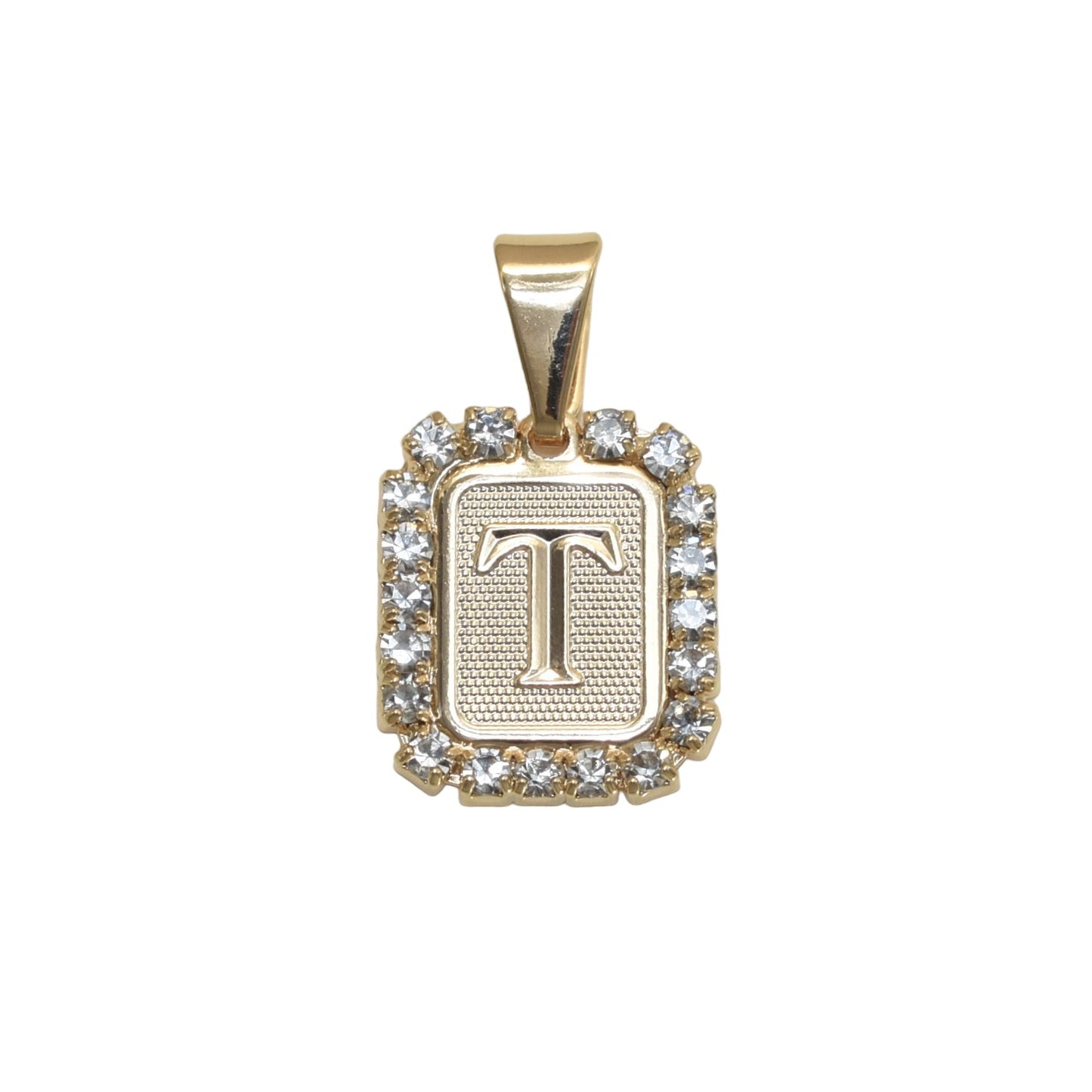 Gold Plated Letter/Initial Pendant T with CZ | Wholesale Jewelry