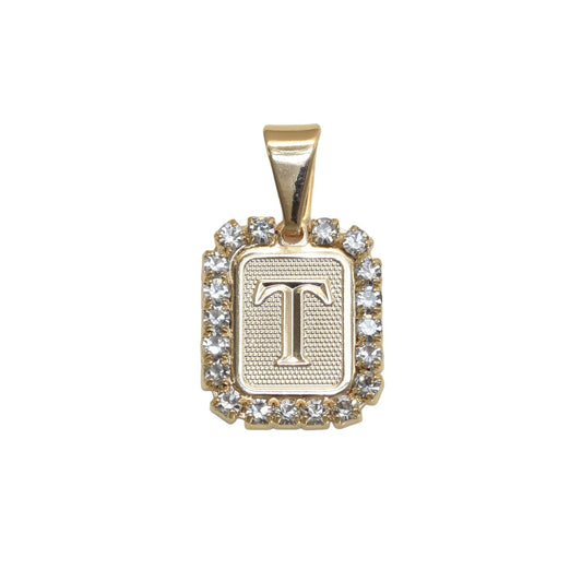 Gold Plated Letter/Initial Pendant T with CZ | Wholesale Jewelry