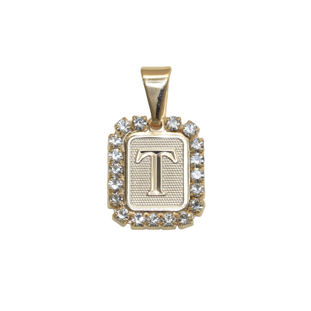 Gold Plated Letter/Initial Pendant T with CZ