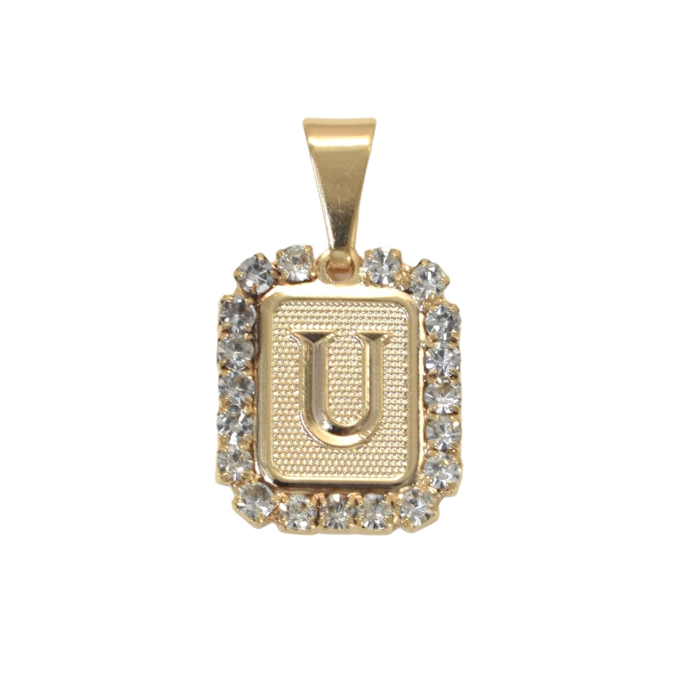 Gold Plated Letter/Initial Pendant U with CZ | Wholesale Jewelry