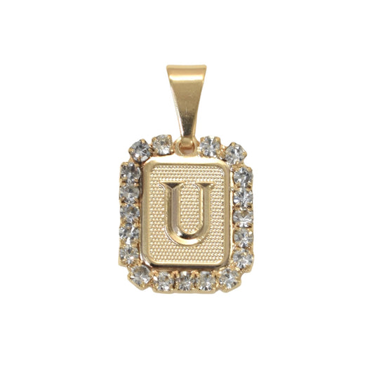 Gold Plated Letter/Initial Pendant U with CZ | Wholesale Jewelry