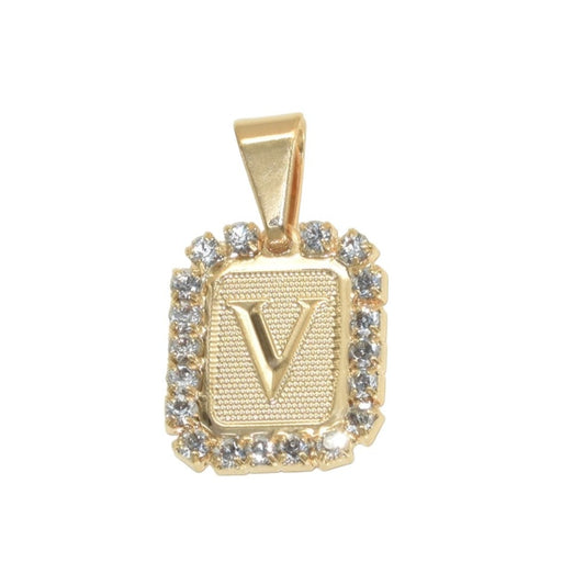 Gold Plated Letter/Initial Pendant V with CZ