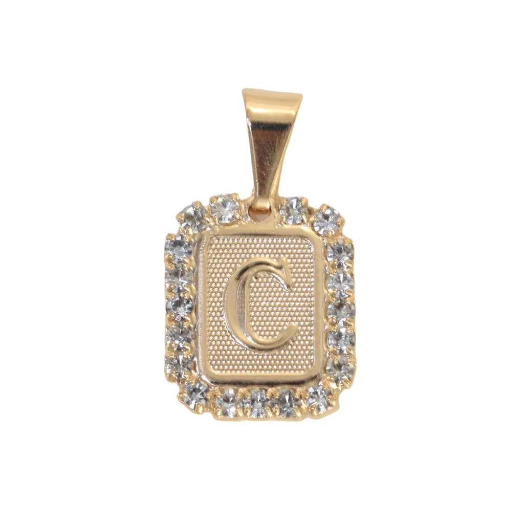Gold Plated Letter/Initial Pendant C with CZ