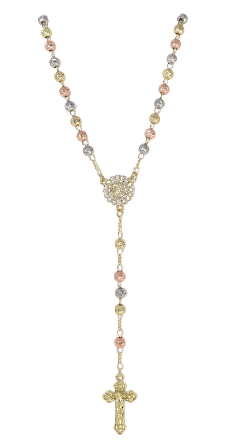 Gold Plated Tri Tone CZ Rosary| Wholesale Jewelry