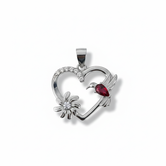 925 Sterling Silver Heart & Hummingbird Pendant