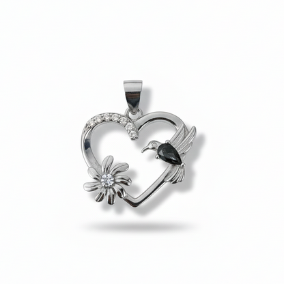 925 Sterling Silver Heart & Hummingbird Pendant