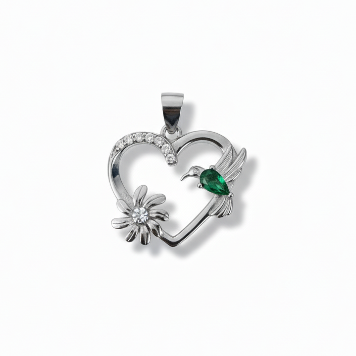 925 Sterling Silver Heart & Hummingbird Pendant