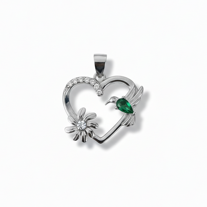 925 Sterling Silver Heart & Hummingbird Pendant