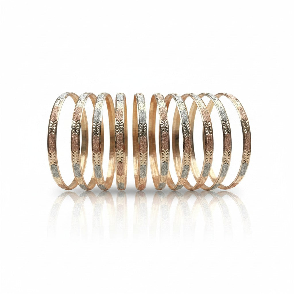 Tri-Color 6.5MM Textured Bangle Set (Pack of 12)