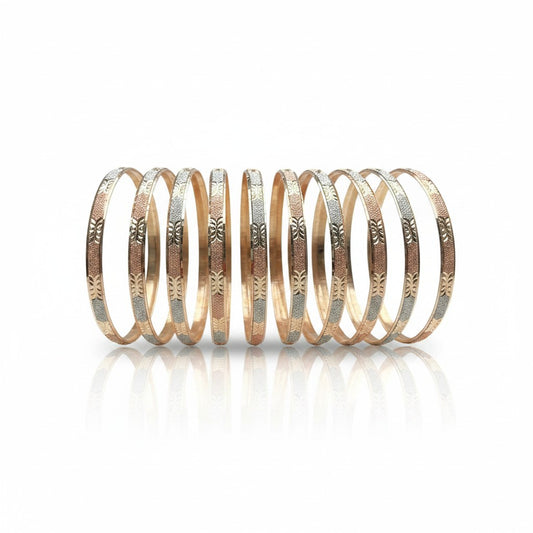 Tri-Tone 6.5MM Textured Bangle Set (Pack of 12)