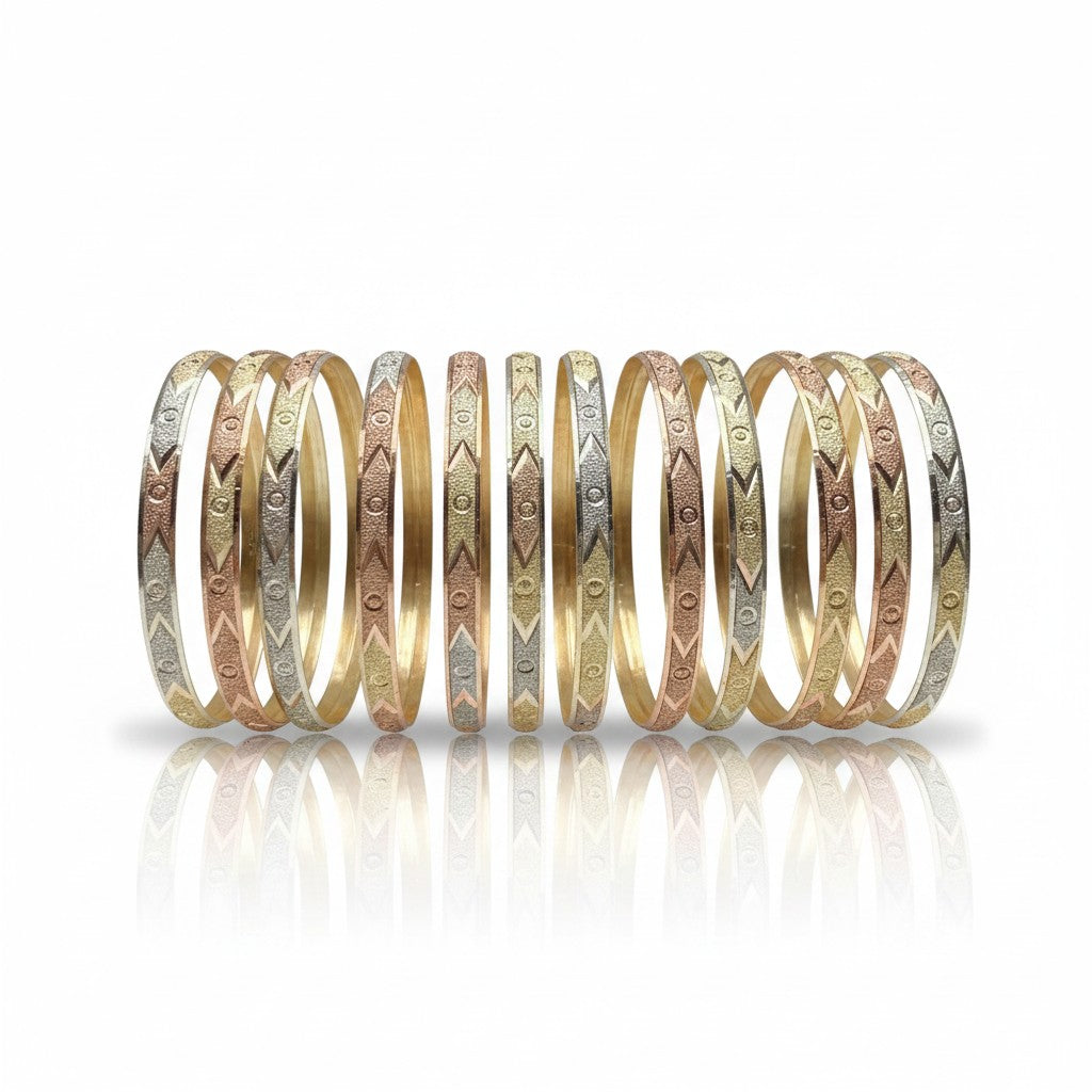 Tri-Color 6.5MM Textured Bangle Set (Pack of 12)