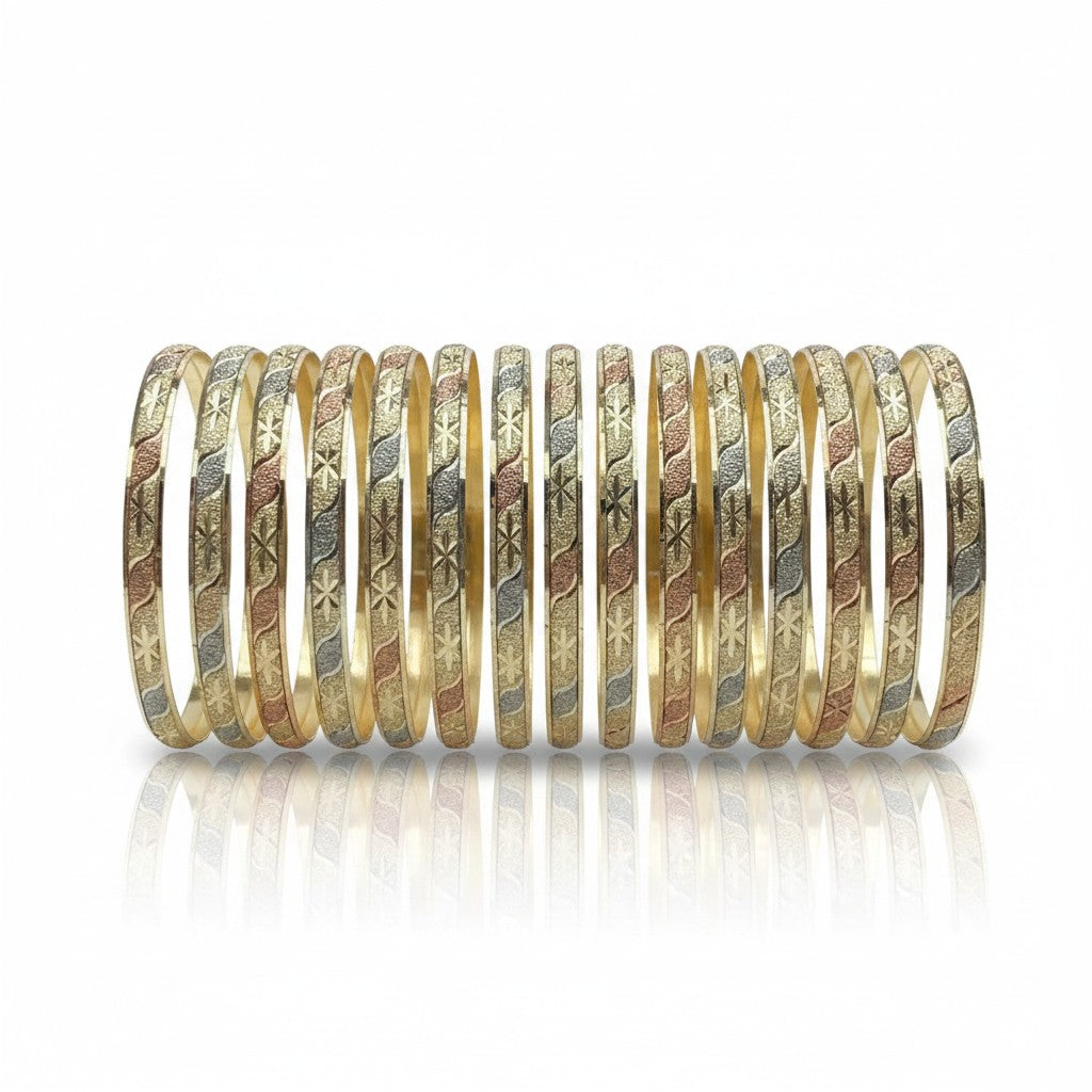 Tri-Color 6.5MM Textured Bangle Set (Pack of 12)