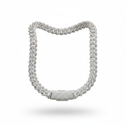 12MM Iced-Out Pave Cuban Link CZ Silver Plated Chain For Men