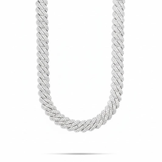 12MM Iced-Out Pave Cuban Link CZ Silver Plated Chain For Men