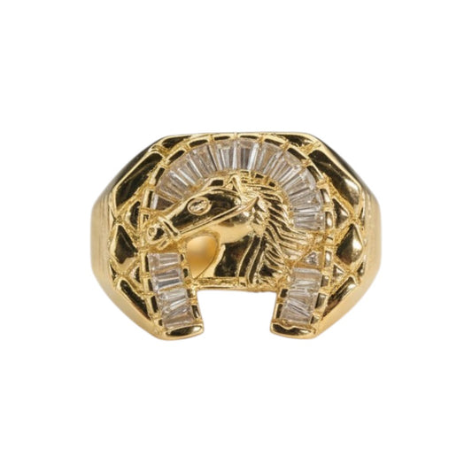 Gold Plated Horse Ring With CZ