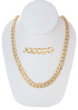 Gold Plated 180mm width Cuban Chain Necklace displayed on a jewelry display, available in 24" and 26" lengths.