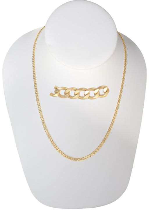 Gold Plated 80mm width Cuban Chain Necklace displayed on a jewelry display, available in 18",20",22",24" and 26" lengths.