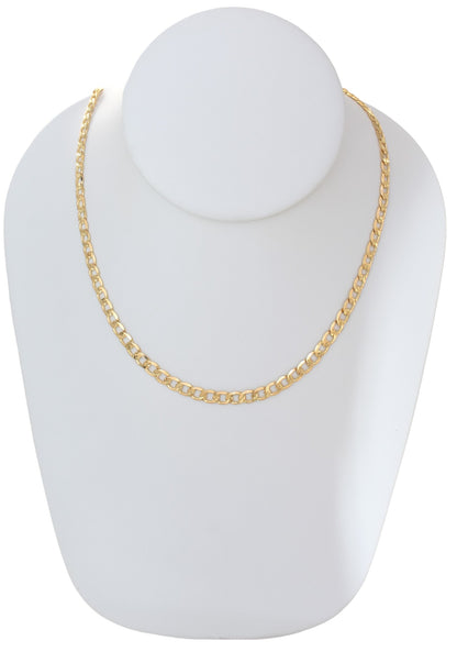 Gold Plated 100mm width Cuban Chain Necklace displayed on a jewelry display, available in 22",24" and 26" lengths.