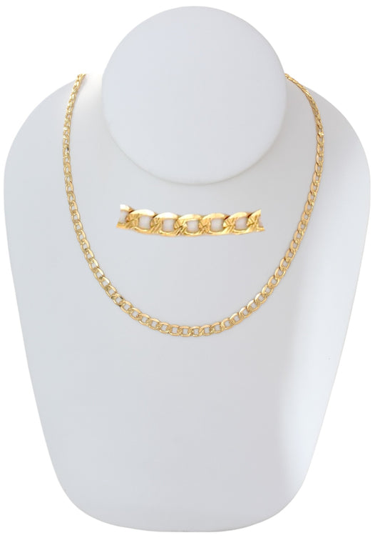 Gold Plated 100mm width Cuban Chain Necklace displayed on a jewelry display, available in 22",24" and 26" lengths.