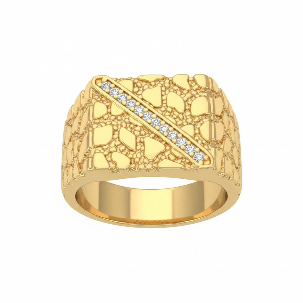 Nugget Heart Ring With CZ Stones - Gold Tone