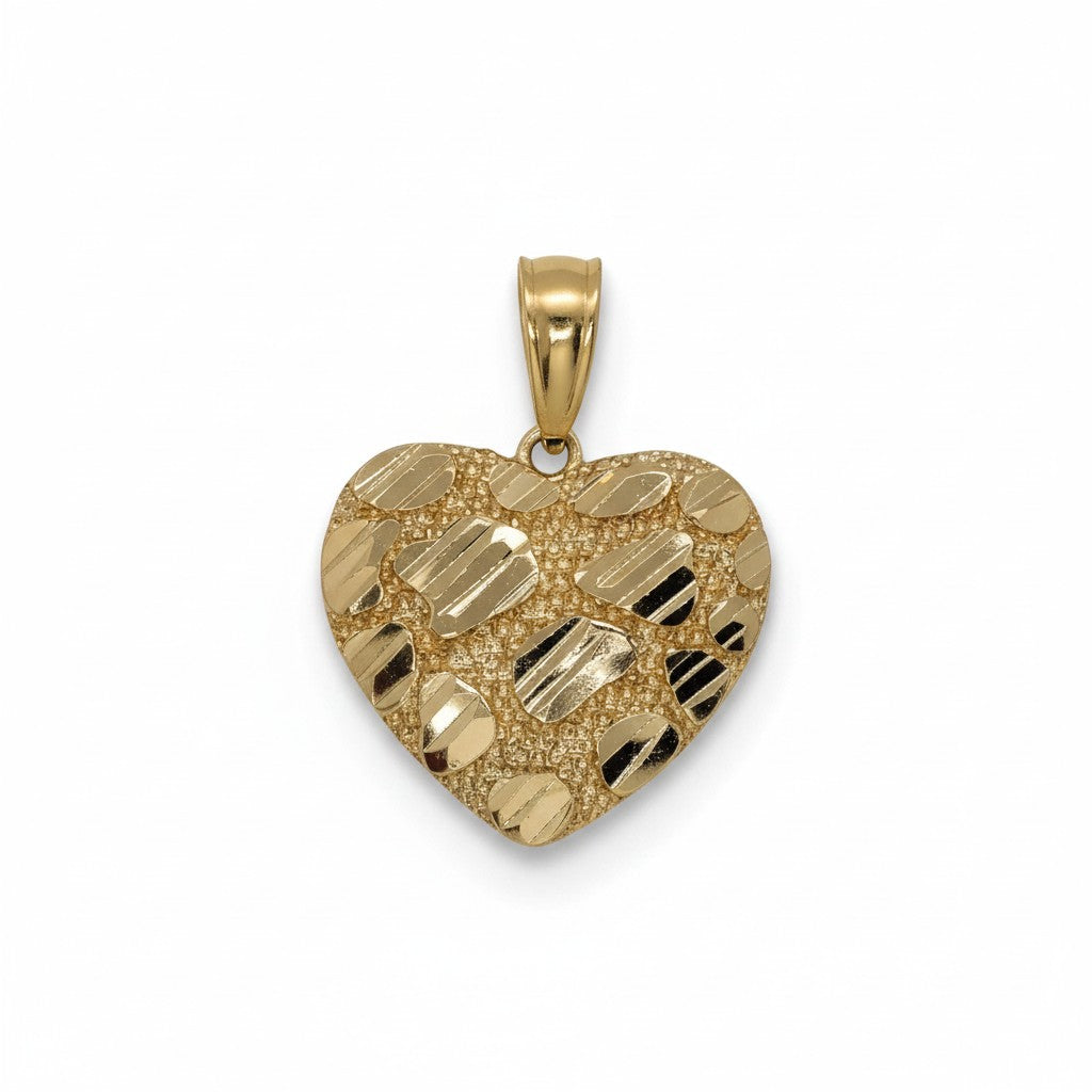 Gold-Plated Diamond-Cut Nugget Heart Pendant - Oro Laminado