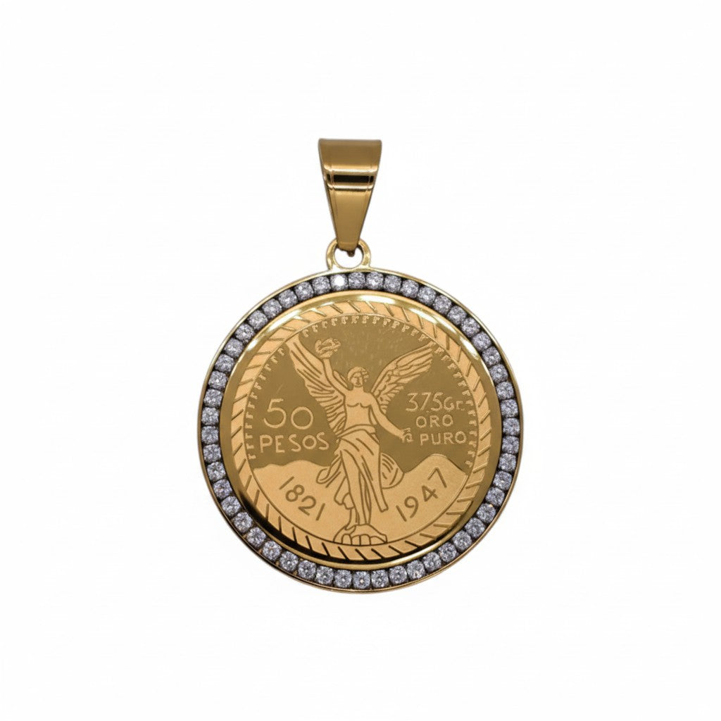 Gold Plated Mexican Centenario Coin Pendant with CZ Bezel - Oro Laminado