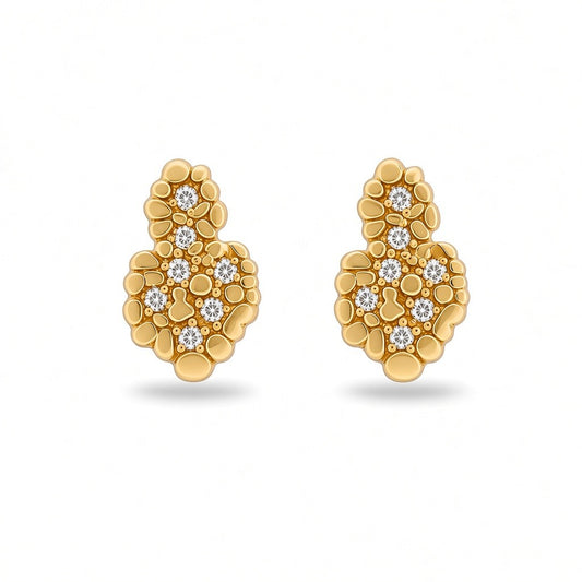 Gold-Plated Sculptural Textured Pebble CZ Accent Stud Earrings - Oro Laminado