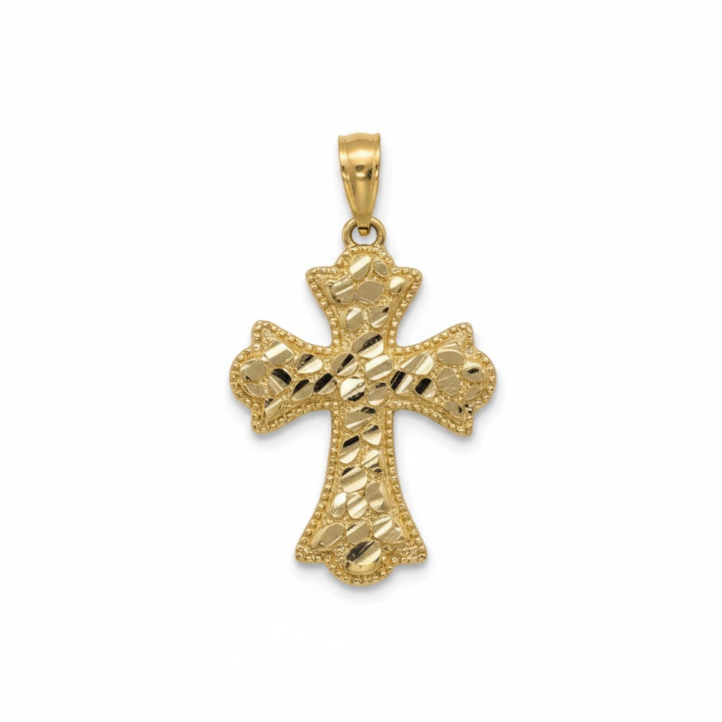 Gold Plated Diamond-Cut Nugget Cross Pendant - Oro Laminado