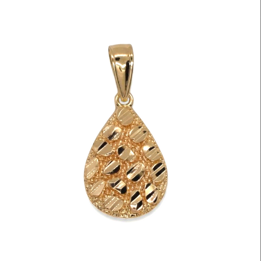 Amafhha Jewels gold-plated teardrop pendant featuring a textured nugget design with diamond-cut facets.