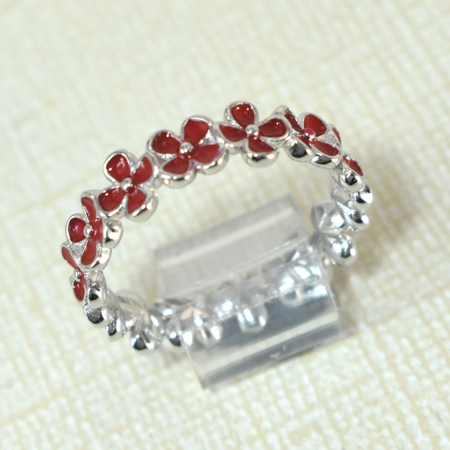 925 Plata CZ Anillos , Red Flower Rings, Sterling Silver Rings