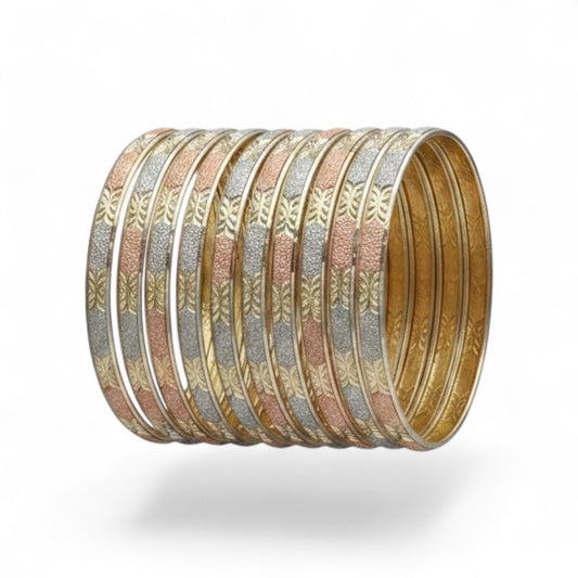 Tri-Tone 6.5MM Textured Bangle Set (Pack of 12)
