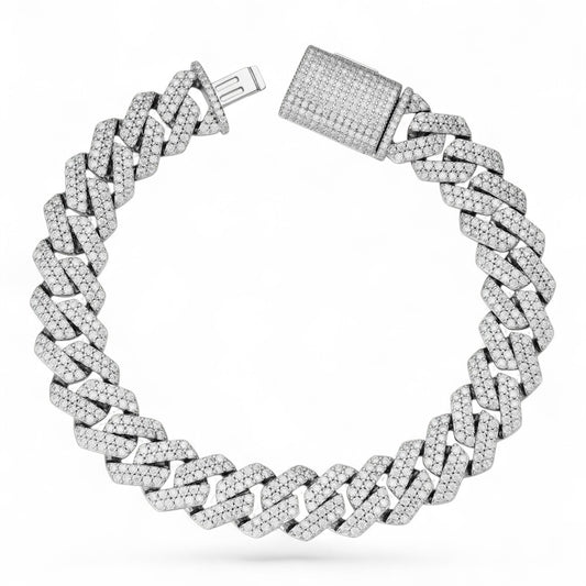 12MM Iced-Out Pave Cuban Link CZ Silver Plated Bracelet For Men