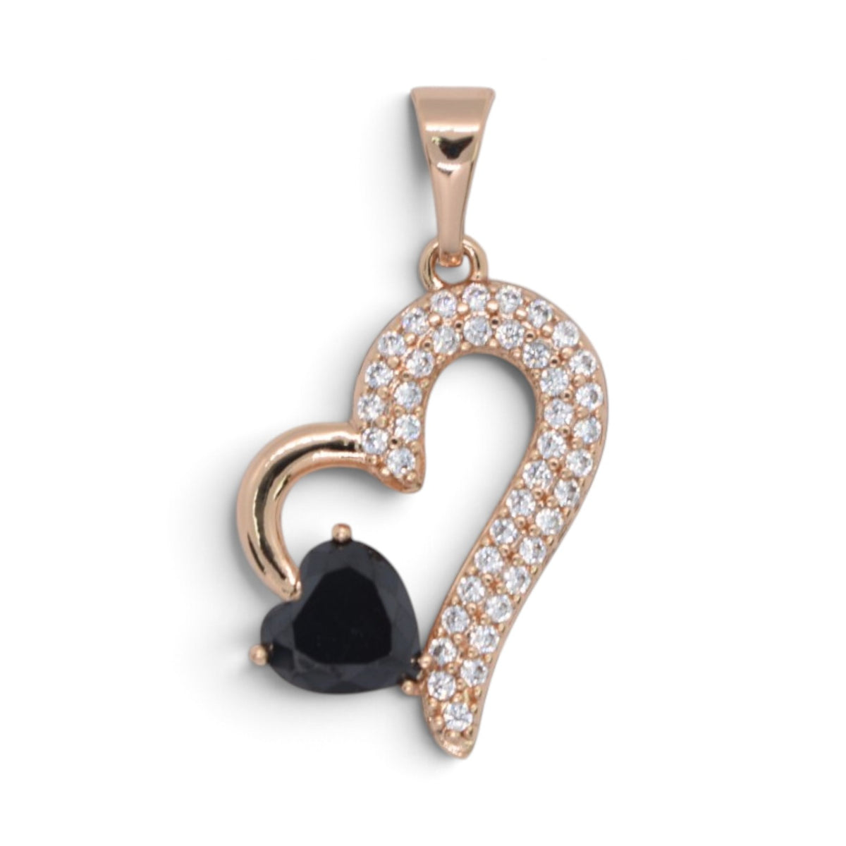 Gold Plated Rose Gold Tone Open Heart CZ Pendant - Oro Laminado