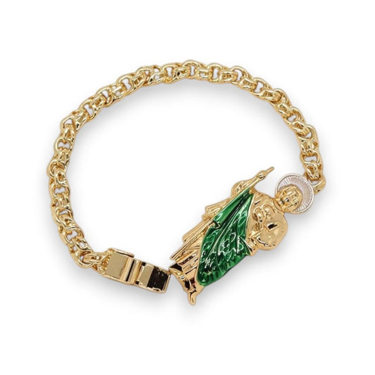 Gold Plated Saint Jude Enamel Figure Open Link Chain Bracelet - Oro Laminado