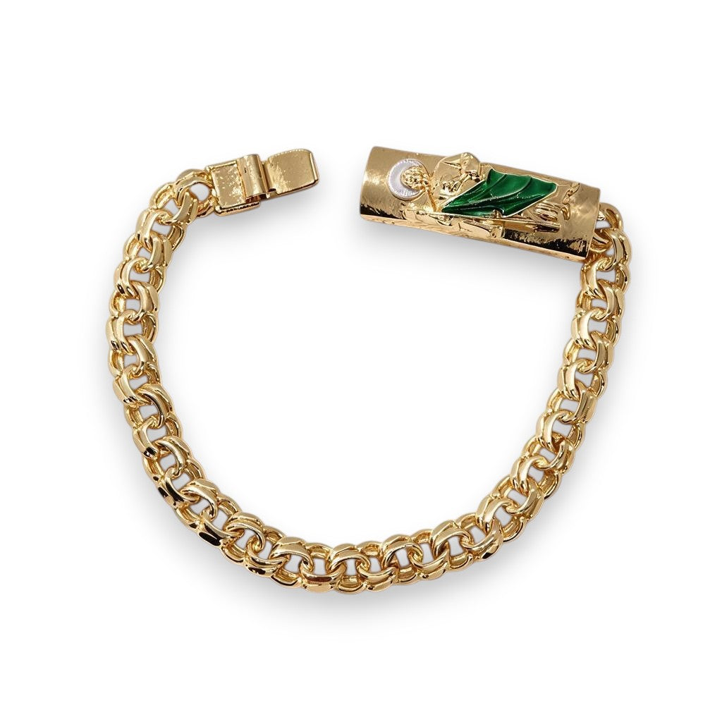 Gold Plated Saint Jude Enamel ID Plate Link Bracelet - Oro Laminado