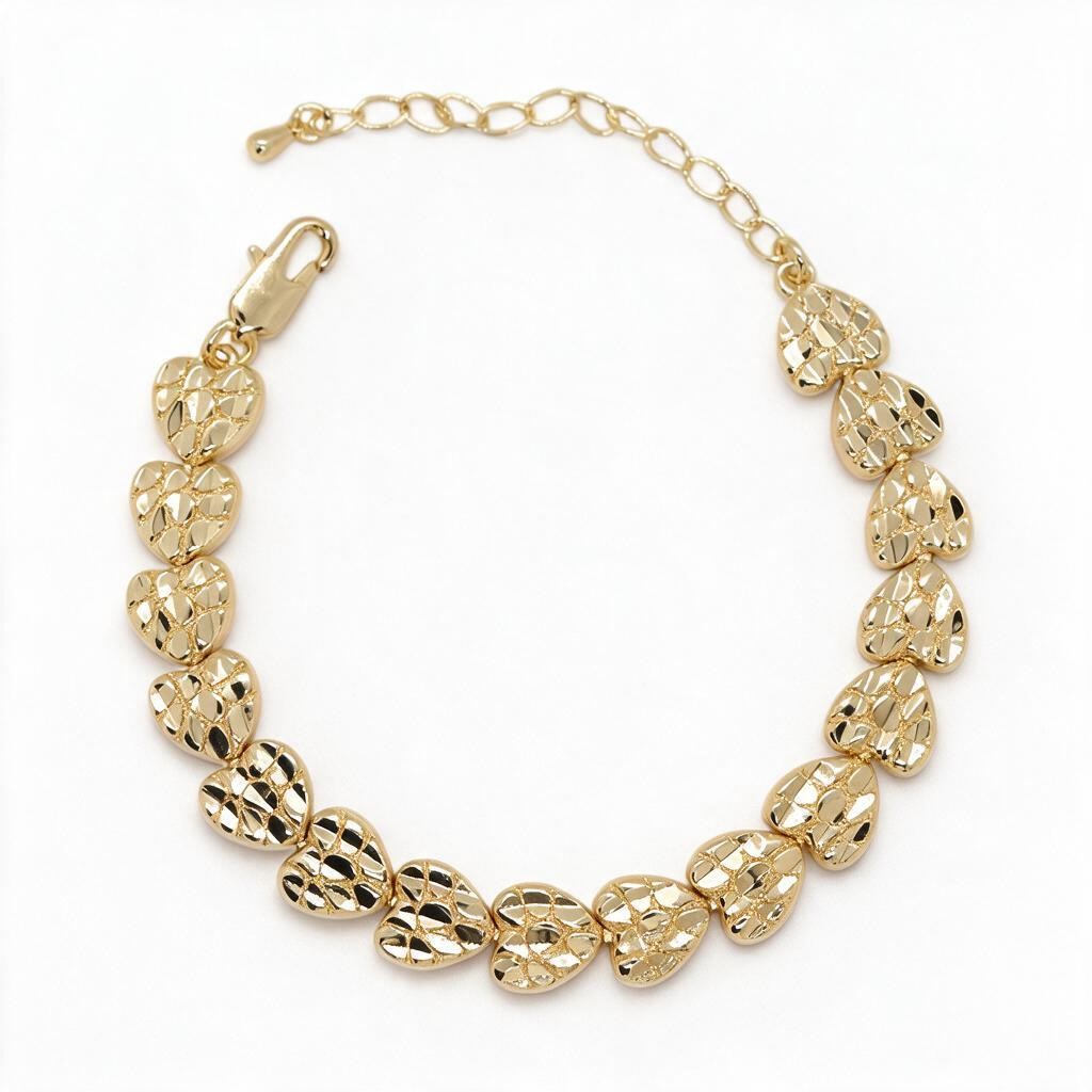 Diamond-Cut Textured Heart Link Bracelet - Oro Laminado