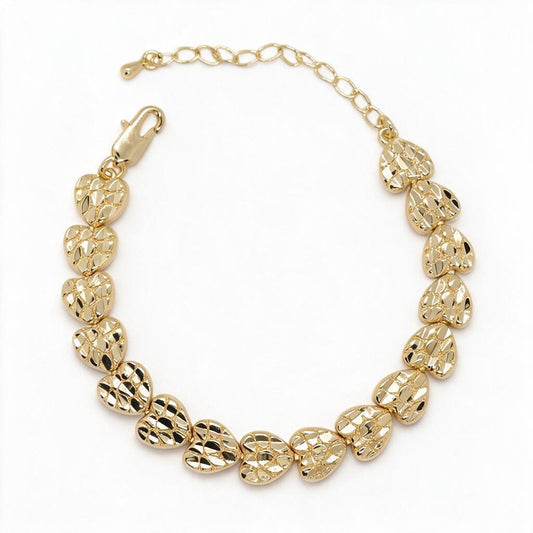Diamond-Cut Textured Heart Link Bracelet - Oro Laminado